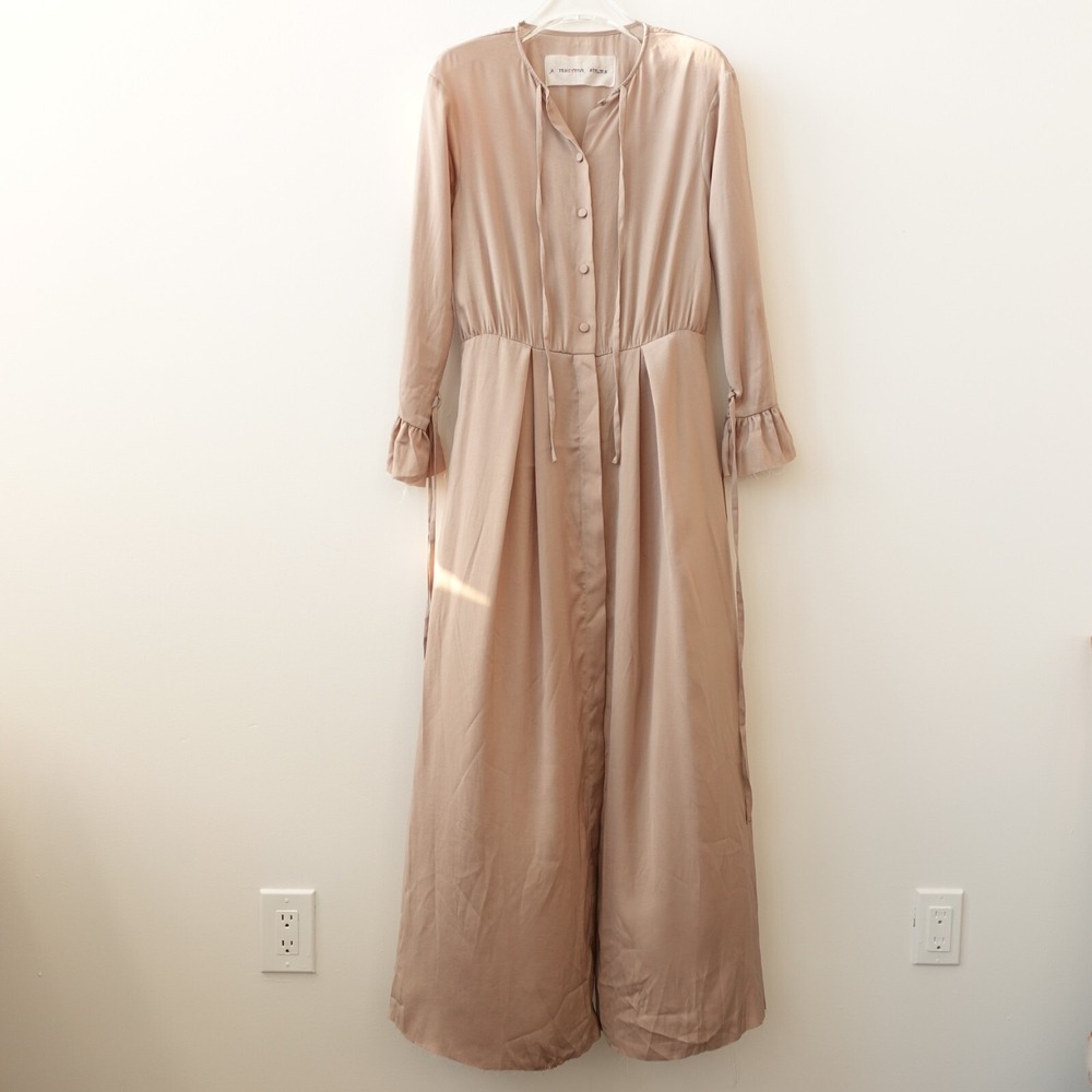 A Tentative Atelier 38 Silk Maxi Dress S Victorian Nude Peasant Luxury $1,500